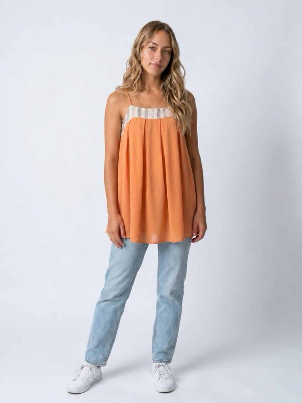 Doe & Rae Women's Orange Cami Top Size S Scoop Neck Spaghetti Straps